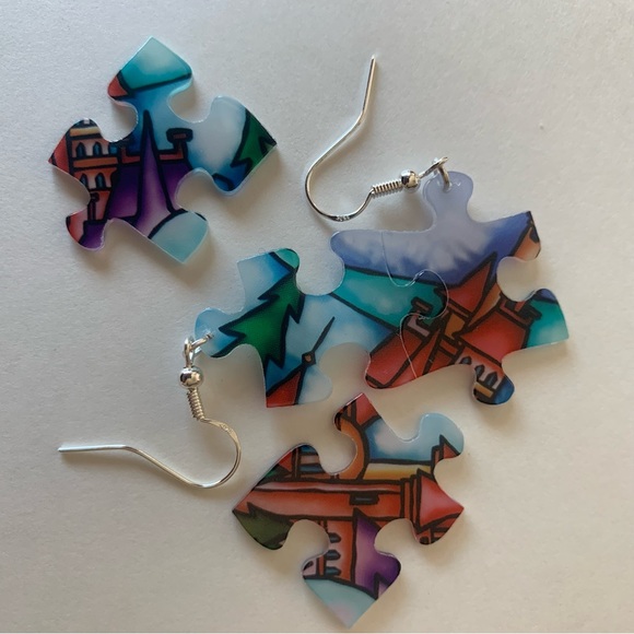 Handmade puzzle earrings - Picture 4 of 9